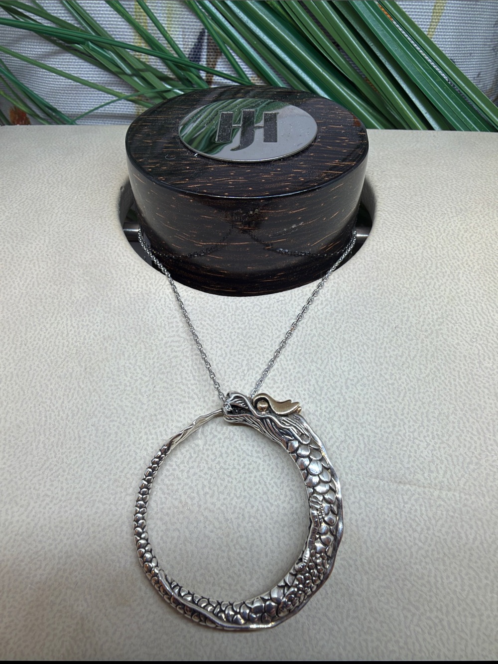 John Hardy Silver 18K Naga Dragon Pendant on 18" Italian Silver Chain